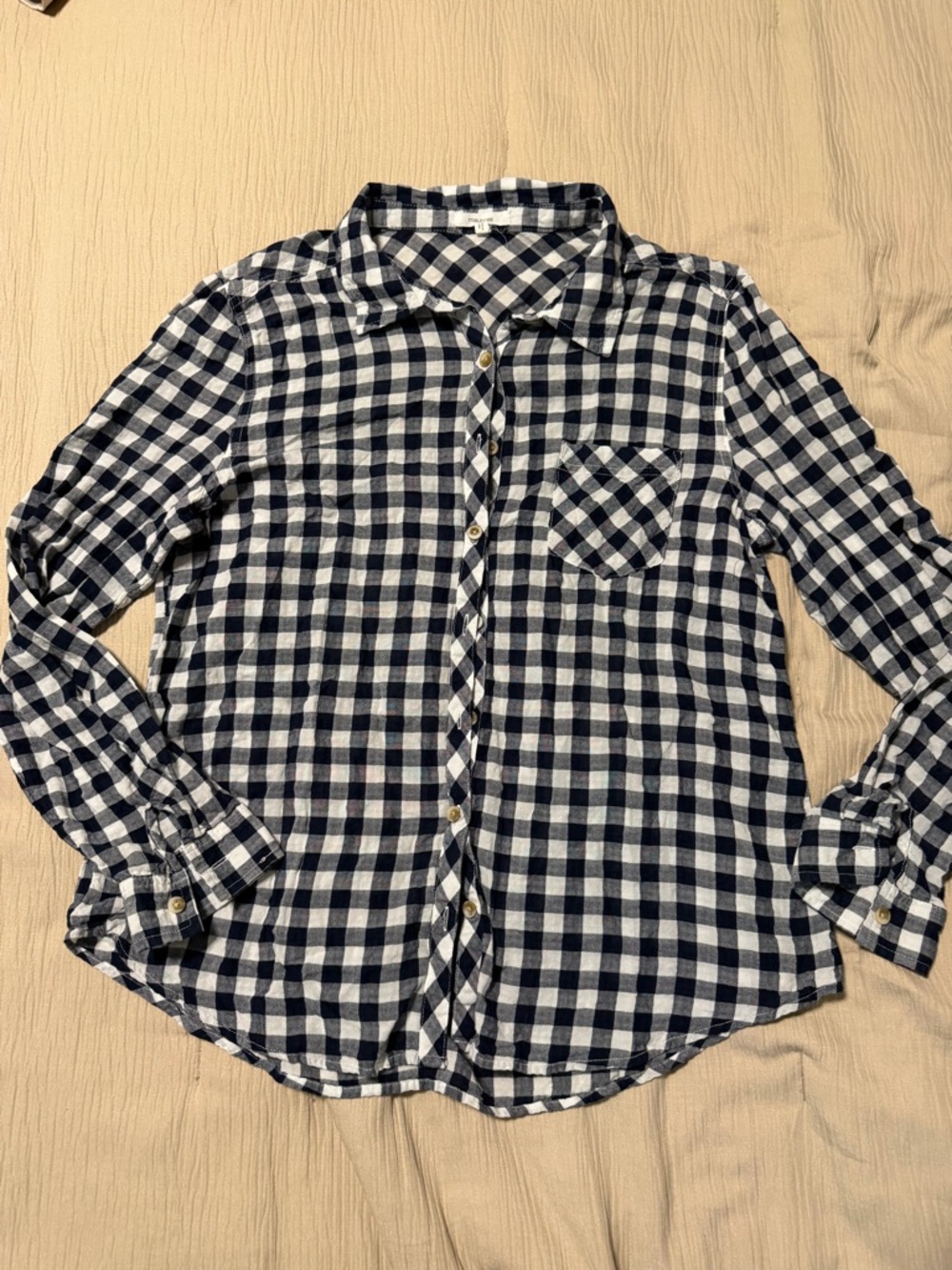 Maurices Navy and White Gingham Button-Down Shirt